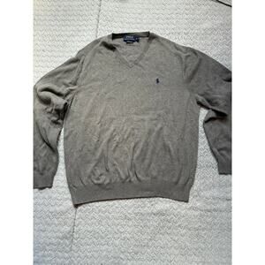 Polo Ralph Lauren V-neck Sweater Pima Cotton Size XL Heather Gray